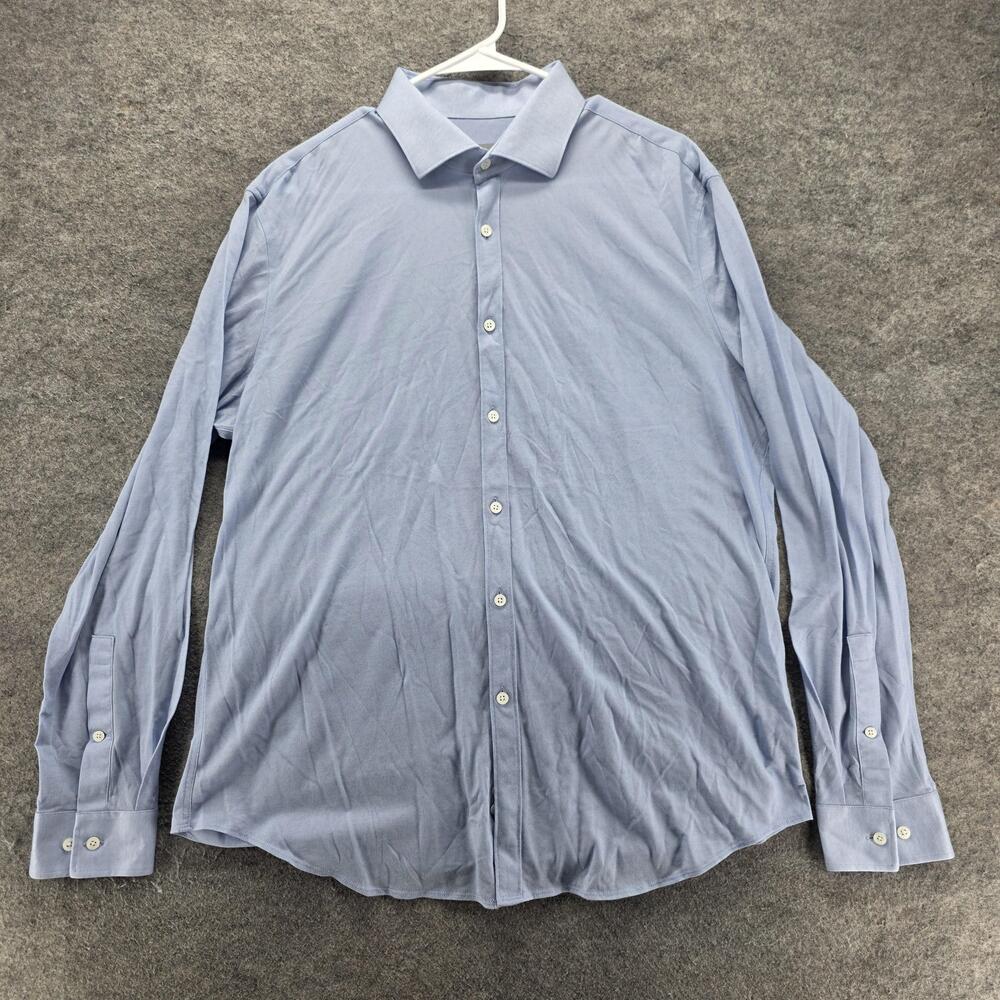 Michael Kors Dress Shirt Mens 16.5 34/35 Blue Solid Slim Fit Fine Gauge Knit